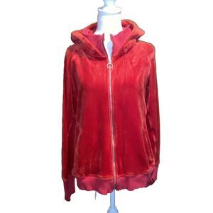 Athleta Jacket Women's Size Large Red y2k Holiday Velour Christmas Valentines